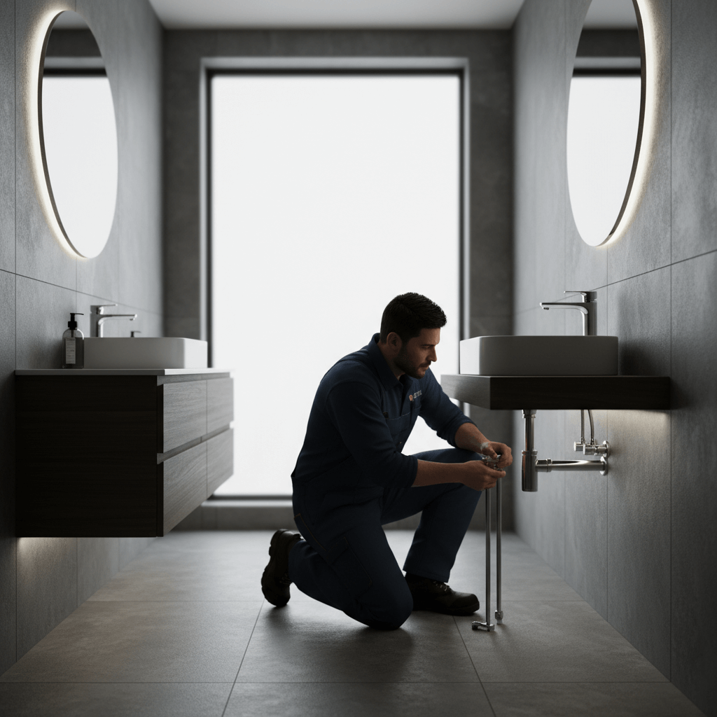 Professioneller Sanitär Notdienst bei der Arbeit